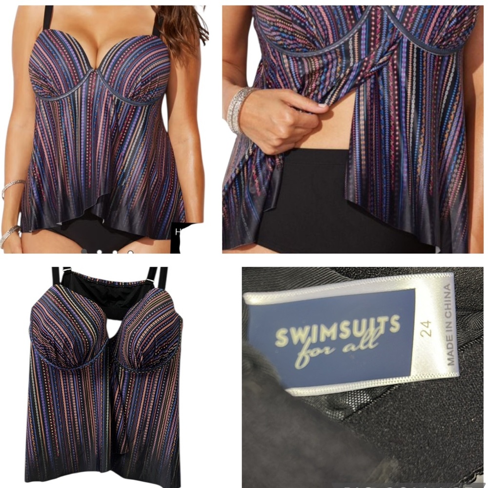 Swimsuits for All Flyaway Underwire Tankini Top Plus Size 24 Friendship Print